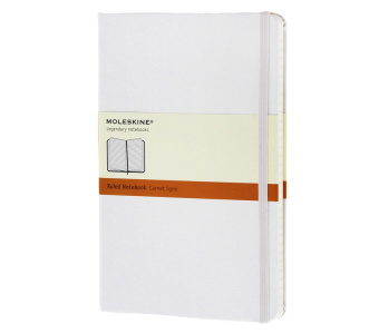 картинка Белая записная книжка Moleskine Classic (в линейку), Large с тиснением на обложке и в подарочной упаковке от магазина Молескинов